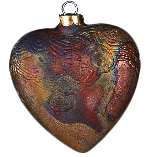 J. Davis Studio Raku Ornaments | Starry Night Heart Raku Pottery Ornament
