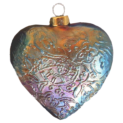 J. Davis Studio Raku Ornaments | Starry Night Heart Raku Pottery Ornament