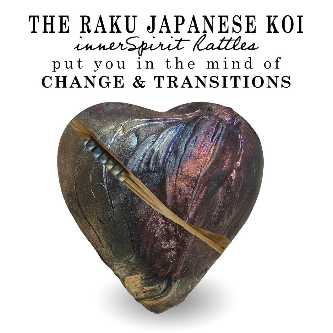 J. Davis Studio Raku innerSpirit Rattles | Koi Fish Spirit Rattle Wrapped with Japanese Seed Beads